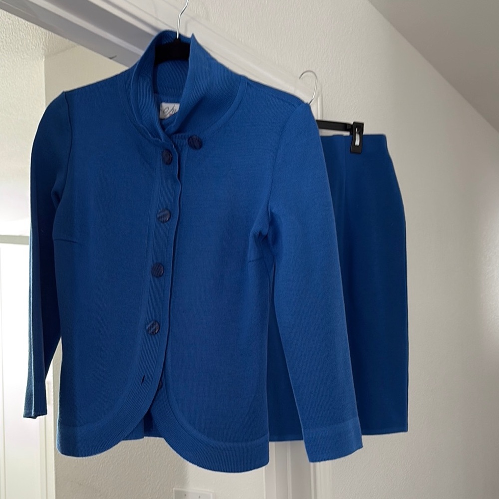 Blue Button-Up Jacket and Skirt Set